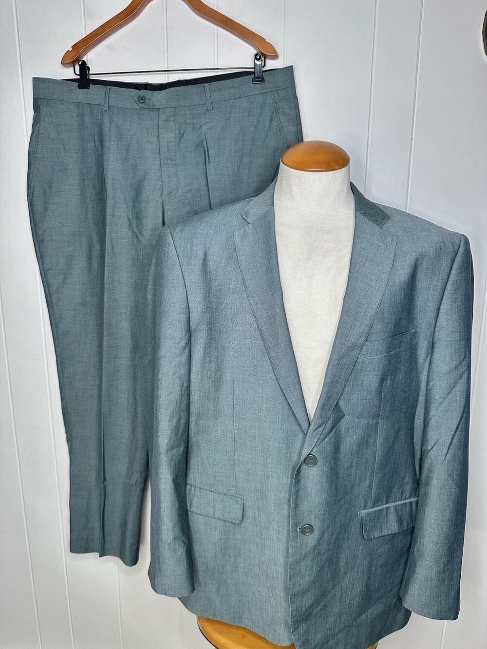 Bertolini Super 140s Wool Silk Blend 2 Piece SUIT Teal Blue - Mens 48R 42x30